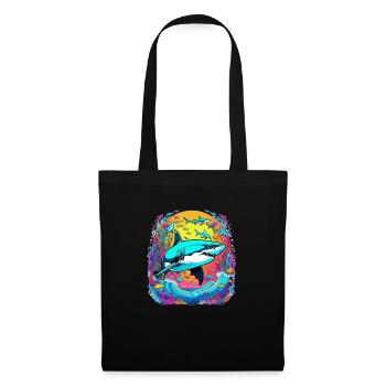 requin et coucher de soleil - Sac en tissu - noir - Devant
