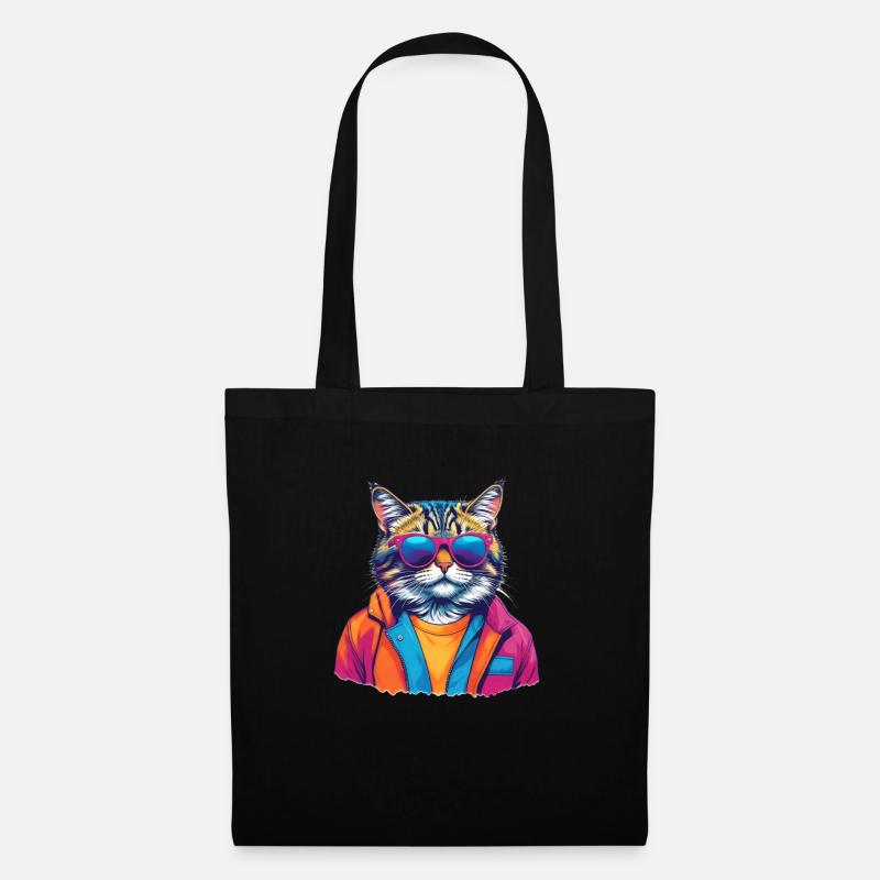 MADFOXX - Chat coloré cool - Sac en tissu - noir