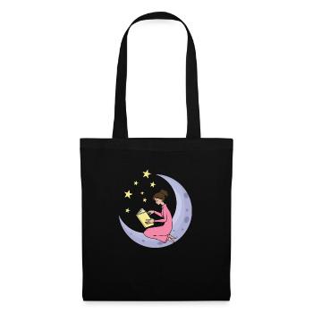 Moon star girl woman learn to read book - Tote Bag - black - Front