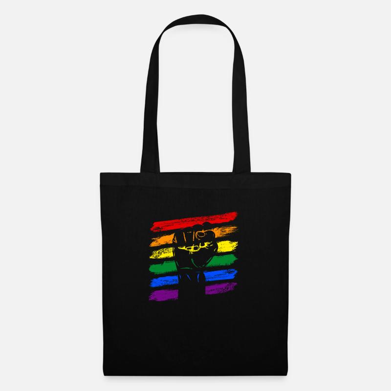 Regenbogen Fahne LGBT Faust - Stoffbeutel - Schwarz