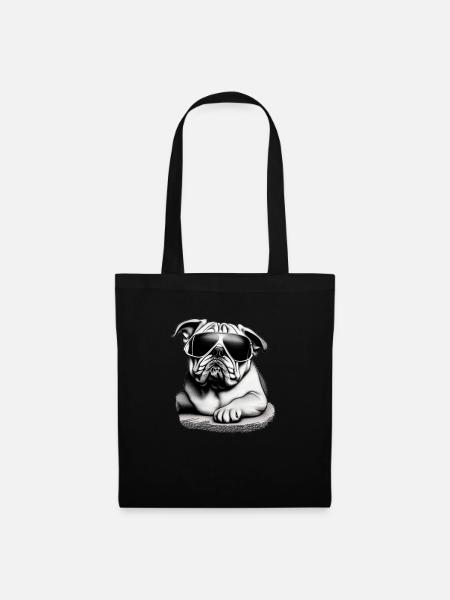 Bulldogge Hund Hunde mit Sonnenbrille cooles Motiv - Stoffbeutel - Schwarz