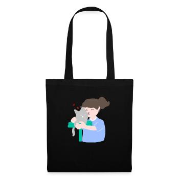 Woman kissing her cute cat - Tote Bag - black - Front