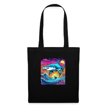 requin et coucher de soleil - Sac en tissu - noir - Devant