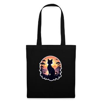 chat paysage et coucher de soleil - Sac en tissu - noir - Devant