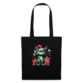 Katze Weihnachten Weihnachtselfe Geschenke Mütze - Stoffbeutel - Schwarz - Vorne