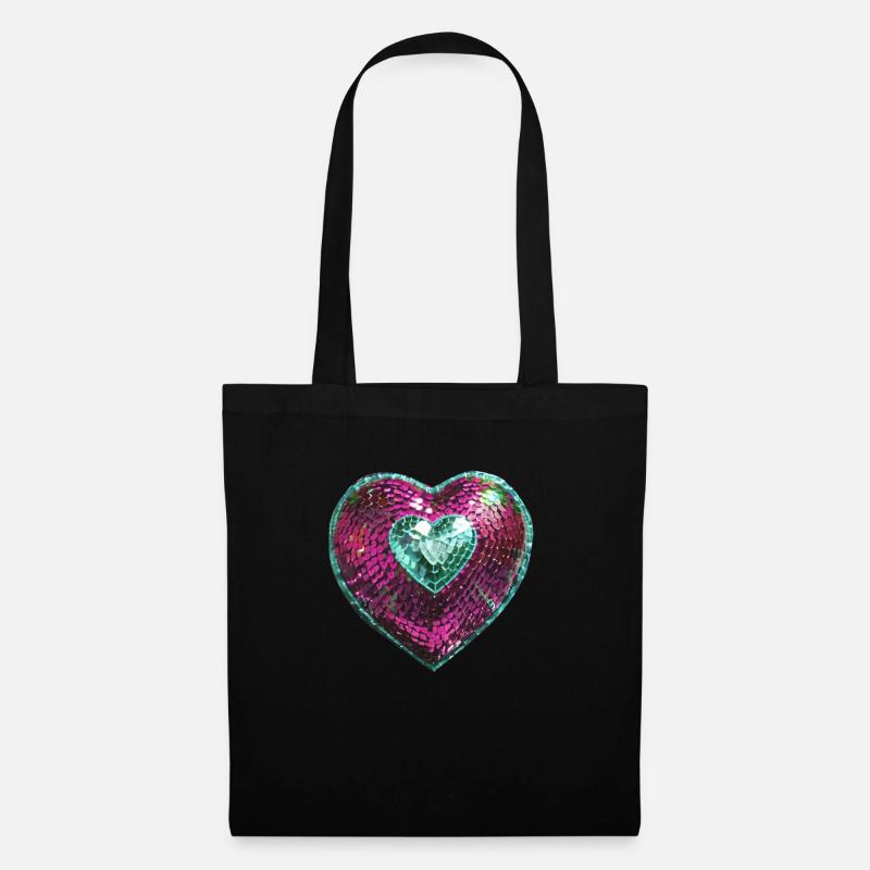 Sequin heart,Sequin heart,pink - Tote Bag - black