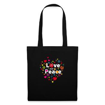 Love and Peace Herzen Blumen Peacezeichen Liebe - Stoffbeutel - Schwarz - Vorne