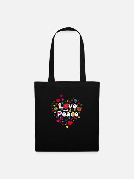 Love and Peace Herzen Blumen Peacezeichen Liebe - Stoffbeutel - Schwarz