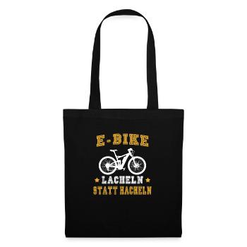 E-Bike Spruch Elektrofahrrad Lächeln Statt Hecheln - Stoffbeutel - Schwarz - Vorne