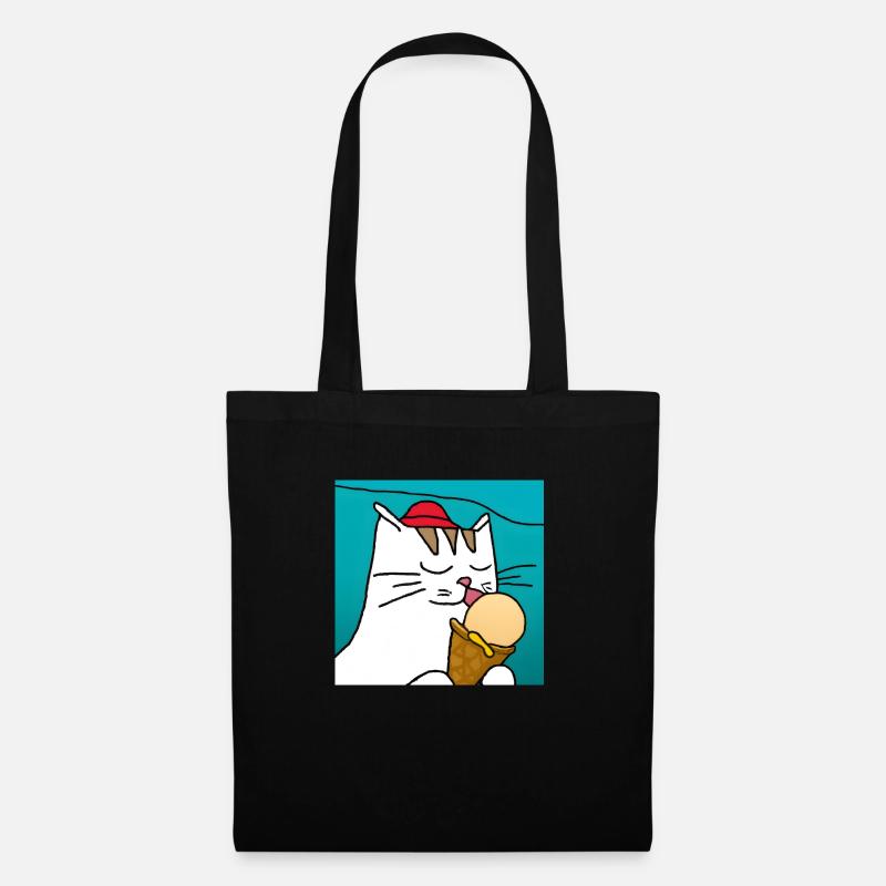 Katze mit Eis mit blauem Hintergrund - Stoffbeutel - Schwarz