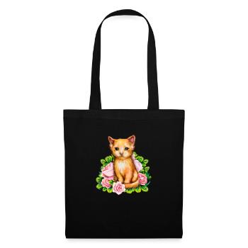 Chat triste parmi les fleurs - Sac en tissu - noir - Devant