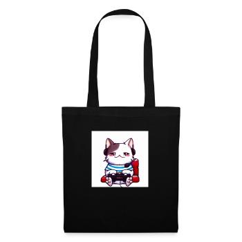 Kaweii cat playing computer games digital art - Stoffbeutel - Schwarz - Vorne