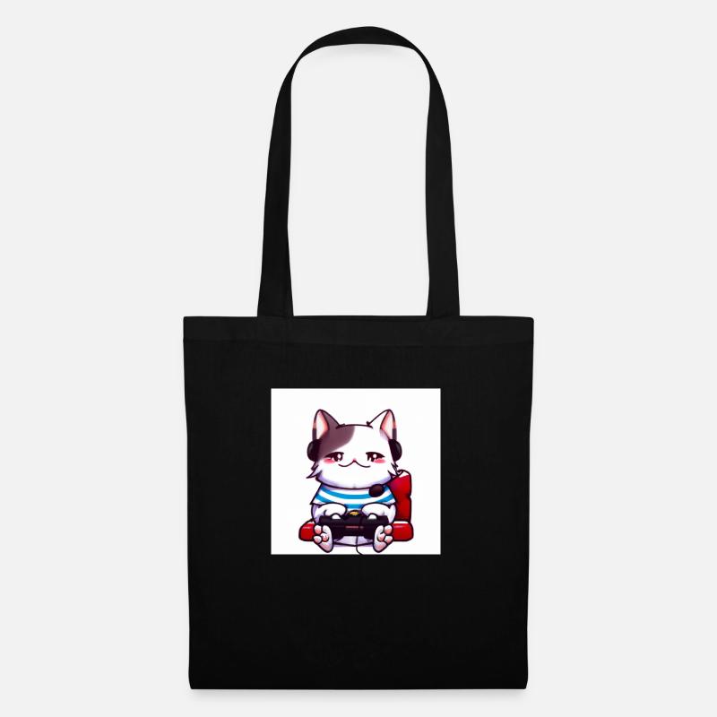Kaweii cat playing computer games digital art - Tote Bag - black