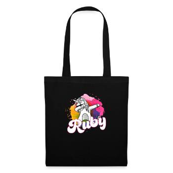 RUBY - Schöner Name mit dabbing Einhorn - Stoffbeutel - Schwarz - Vorne