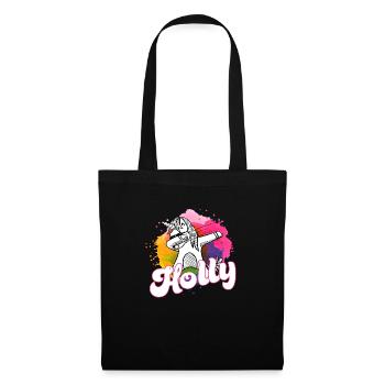 HOLLY - Schöner Name mit dabbing Einhorn - Stoffbeutel - Schwarz - Vorne