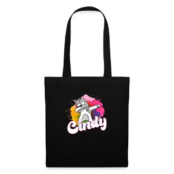 CINDY - Schöner Name mit dabbing Einhorn - Stoffbeutel - Schwarz - Vorne