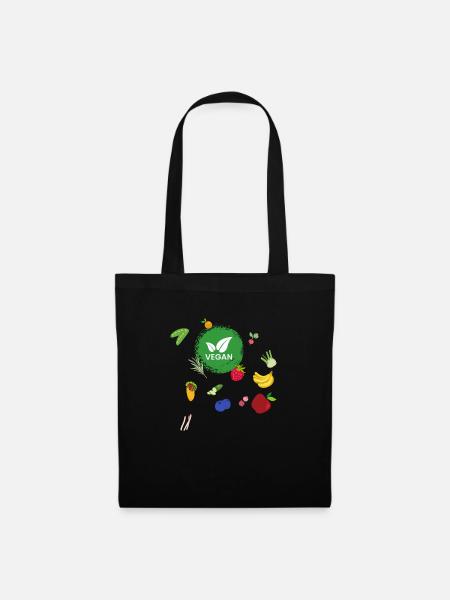 Vegan Obst und Gemüse - Stoffbeutel - Schwarz