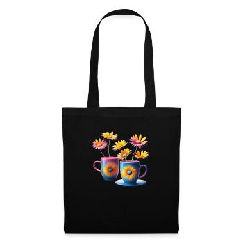 Blumen und Kaffee - Stoffbeutel - Schwarz - Vorne