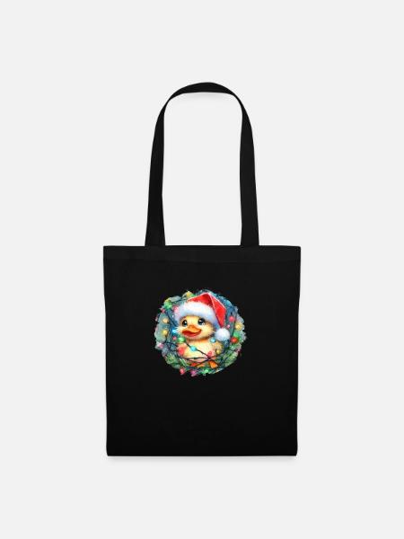 Christmas Duck - süßes Weihnachtsküken - Stoffbeutel - Schwarz