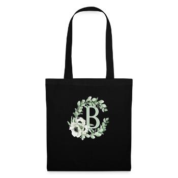 Buchstabe B mit Blumen - Stoffbeutel - Schwarz - Vorne