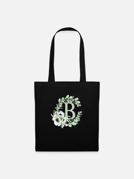 Lettre B avec des fleurs - Sac en tissu - noir