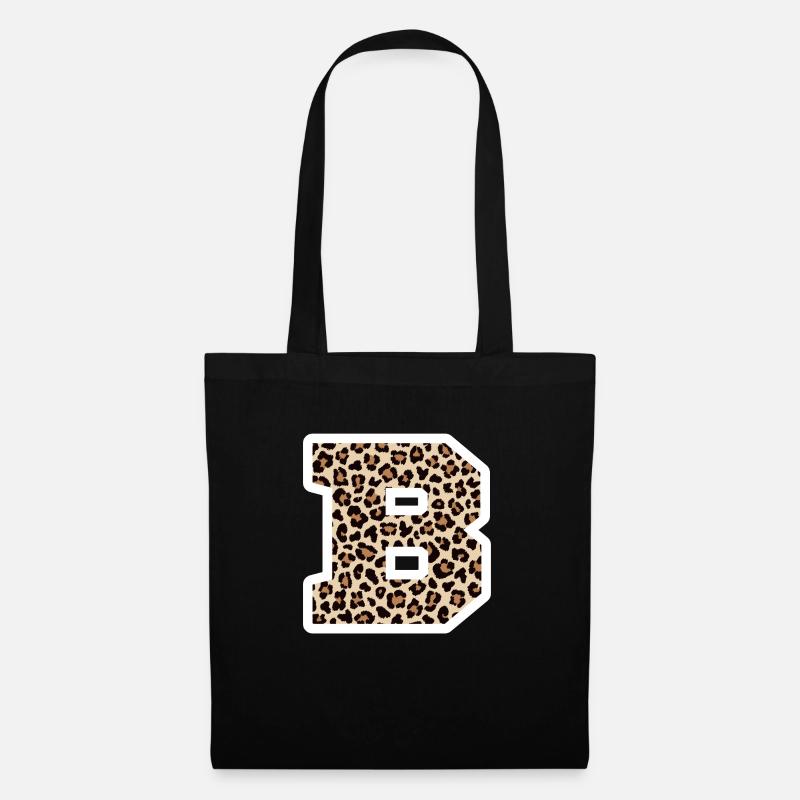 Buchstabe B Leopardenmuster - Geschenkidee zum Geburtstag - Stoffbeutel - Schwarz