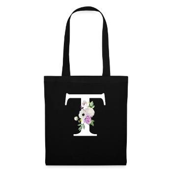 Purple Floral Letter T - Tote Bag - black - Front