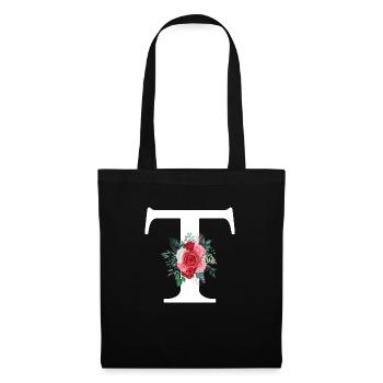 Red Floral T Letter - Tote Bag - black - Front