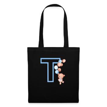 Blue Letter T Bear - Tote Bag - black - Front