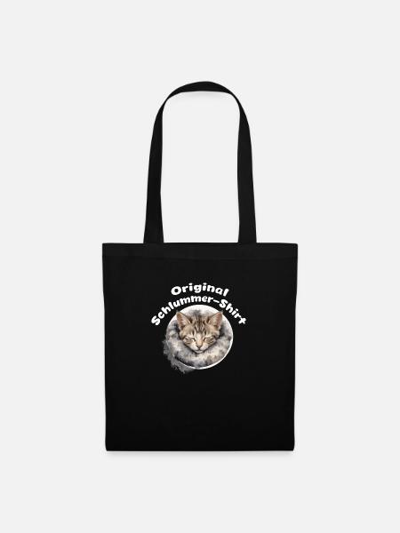 Schlafshirt mit süßer Katze Müde Kätzchen Kuscheln - Stoffbeutel - Schwarz
