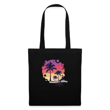 Sommer, Strand, Urlaub, Palmen, Meer - Stoffbeutel - Schwarz - Vorne