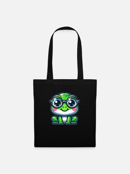 Süßer Frosch mit Brille - Stoffbeutel - Schwarz