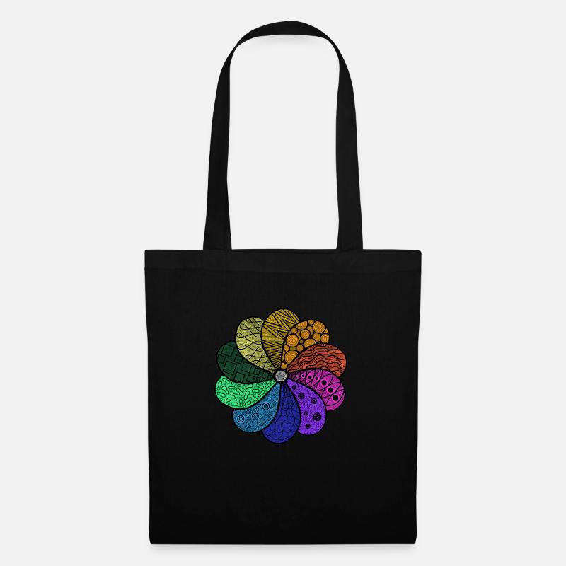 Blume Zentangle Style - Stoffbeutel - Schwarz