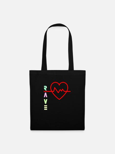 Rave mit Herzschlag-Logo - Stoffbeutel - Schwarz