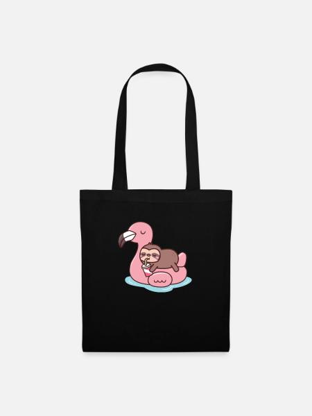 Chilling Flamingo Faultier Strand T-Shirt - Stoffbeutel - Schwarz