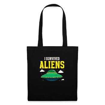 Ich habe Aliens Retro Flying Saucer überlebt - Stoffbeutel - Schwarz - Vorne