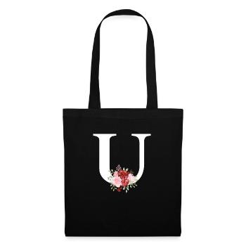 Roter floraler U-Buchstabe - Stoffbeutel - Schwarz - Vorne