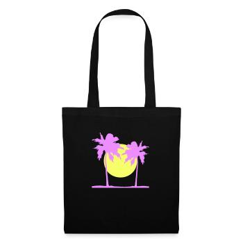 Deux Palmiers Île Soleil Coucher De Soleil Rond Rose - Sac en tissu - noir - Devant