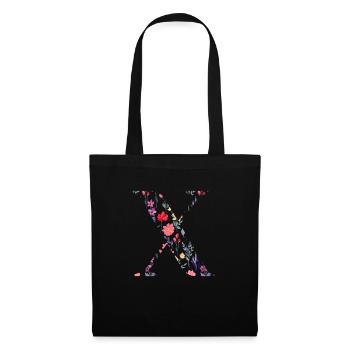 Personalisierter Blumenbuchstabe x - Geschenkidee - Stoffbeutel - Schwarz - Vorne