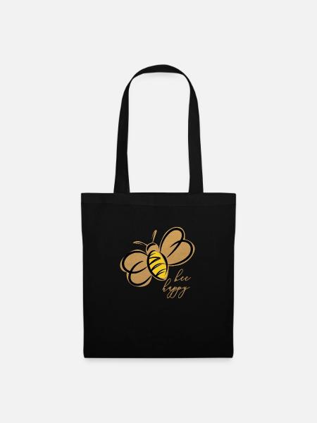 bee happy Bienchen // Goldähnlichem Druck. - Stoffbeutel - Schwarz