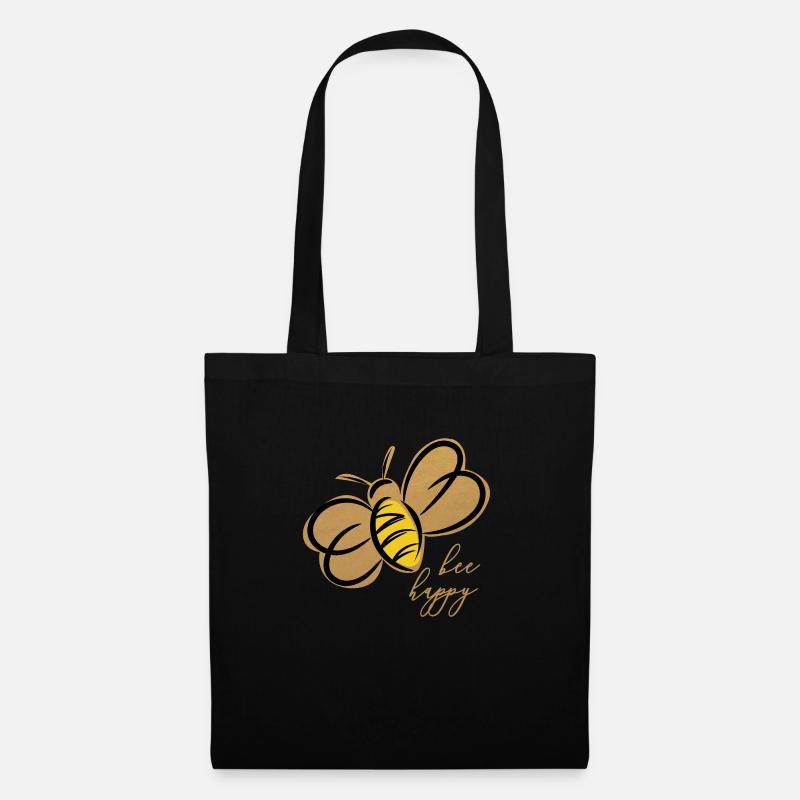 bee happy Bienchen // Goldähnlichem Druck. - Stoffbeutel - Schwarz