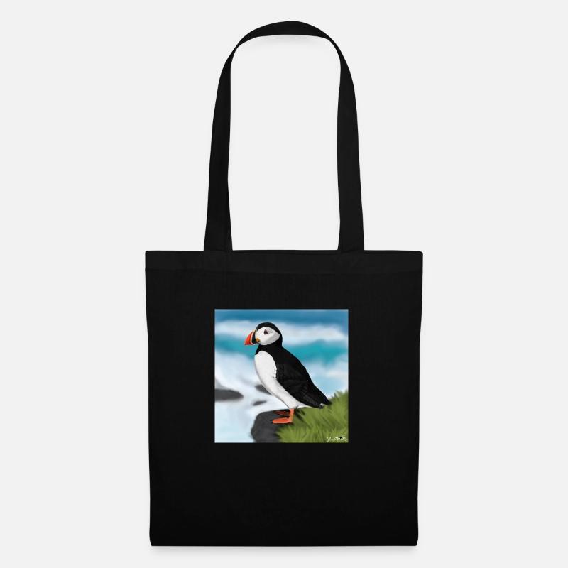 Gemalter Papageitaucher Vogel Design Illustration - Stoffbeutel - Schwarz