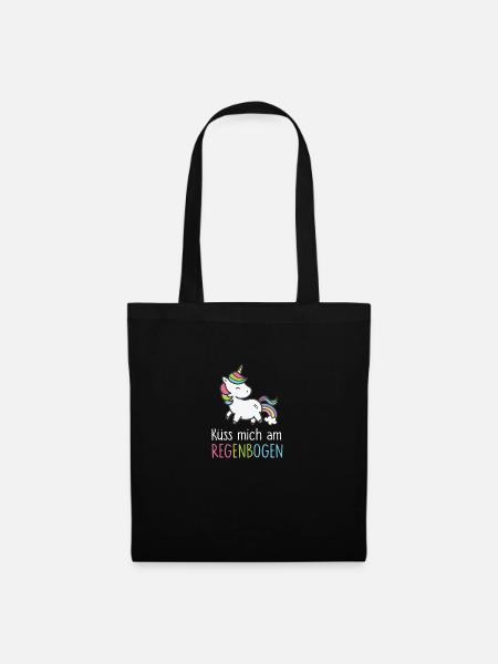 Einhorn - Küss mich am Regenbogen - Stoffbeutel - Schwarz