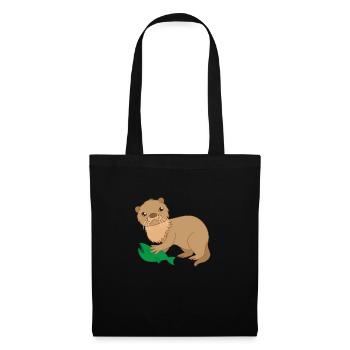 Loutre avec un poisson piégé - Sac en tissu - noir - Devant
