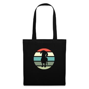 Dackel Dachshund Teckel Silhouette mit retro Sonne - Stoffbeutel - Schwarz - Vorne