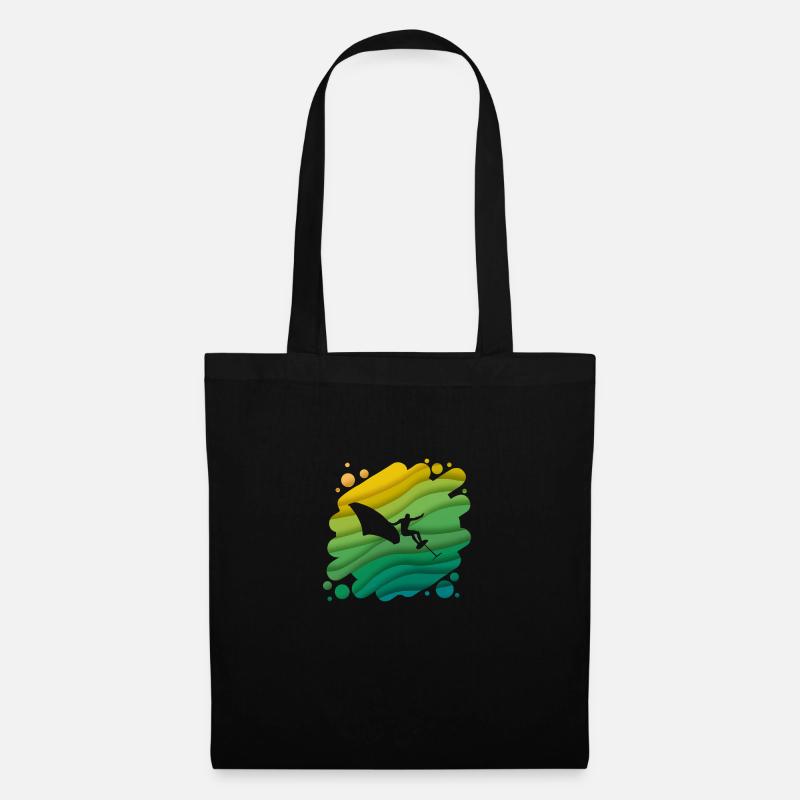 Double Exposure Wingfoiling Surfen Surfer Geschenk - Stoffbeutel - Schwarz