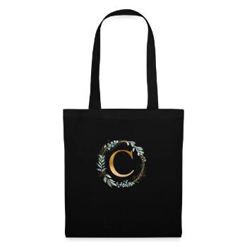 Personalisierbar Monogramm C Kranz Botanik - Stoffbeutel - Schwarz - Vorne