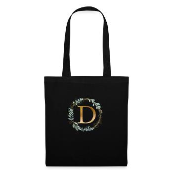 Personalisierbar Monogramm D Kranz Botanik - Stoffbeutel - Schwarz - Vorne