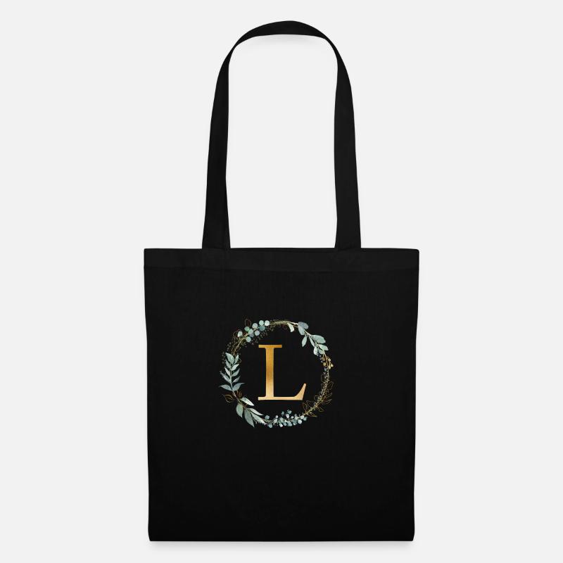 Customizable Monogram L Wreath Botany - Tote Bag - black