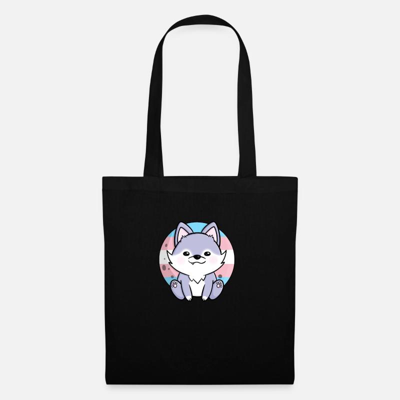 Mignon chien loup Trans Drapeau Drapeau LGBTQ Lune - Sac en tissu - noir